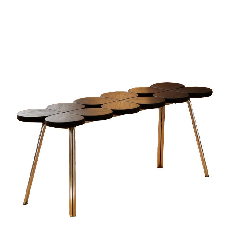 Traditional Vintage Rubber Wood Stainless Steel Clover Shape Cylindrical Accent Bench For Living Room