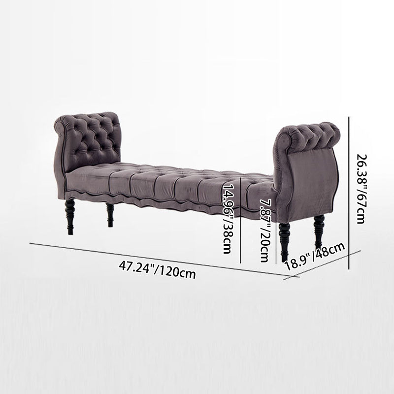 Modern Luxury Velvet Oak Wood Tufted Wave Shape Rectangular Bench With Armrest For Living Room