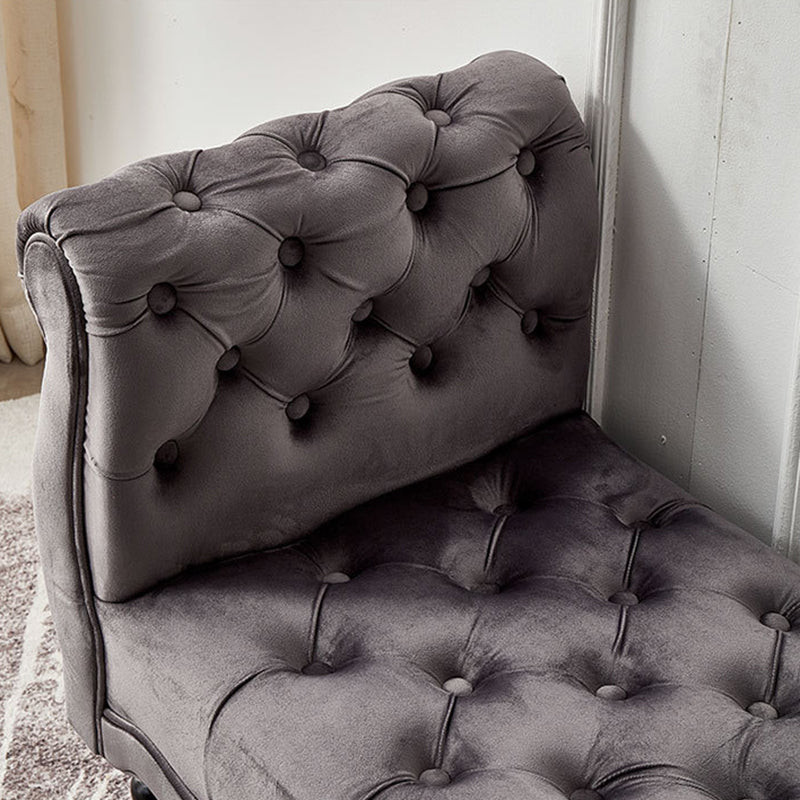 Modern Luxury Velvet Oak Wood Tufted Wave Shape Rectangular Bench With Armrest For Living Room