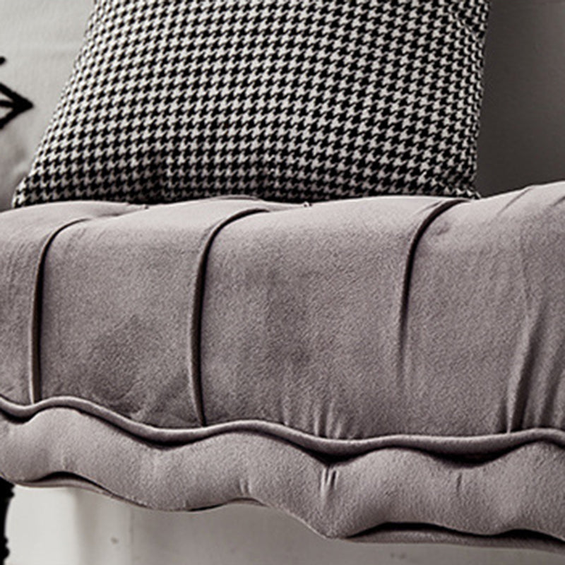 Modern Luxury Velvet Oak Wood Tufted Wave Shape Rectangular Bench With Armrest For Living Room