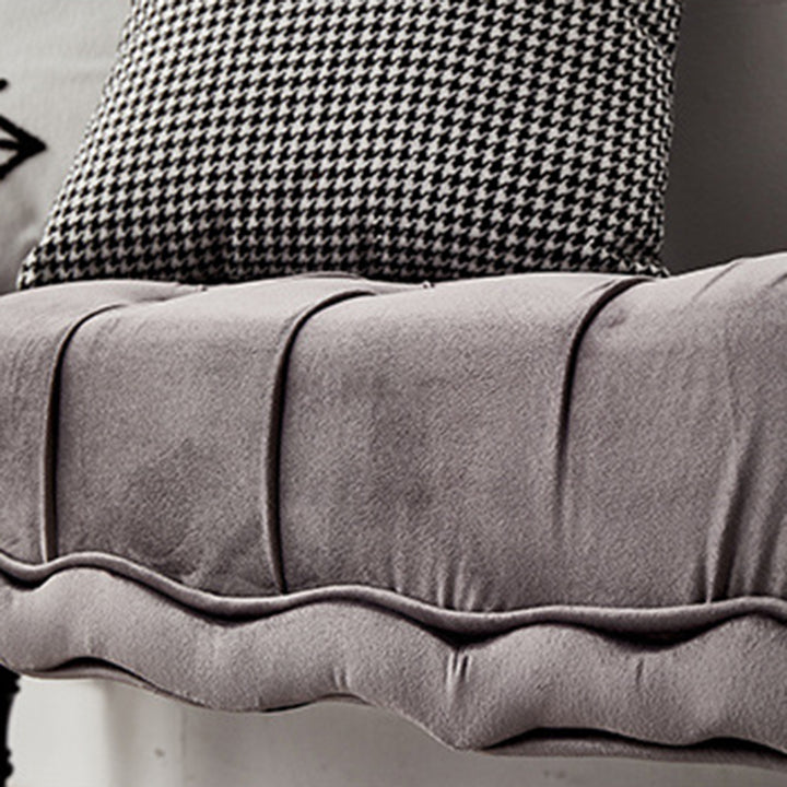 Modern Luxury Velvet Oak Wood Tufted Wave Shape Rectangular Bench With Armrest For Living Room