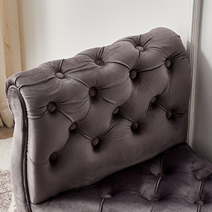 Modern Luxury Velvet Oak Wood Tufted Wave Shape Rectangular Bench With Armrest For Living Room
