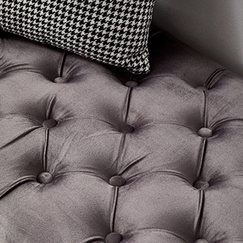 Modern Luxury Velvet Oak Wood Tufted Wave Shape Rectangular Bench With Armrest For Living Room