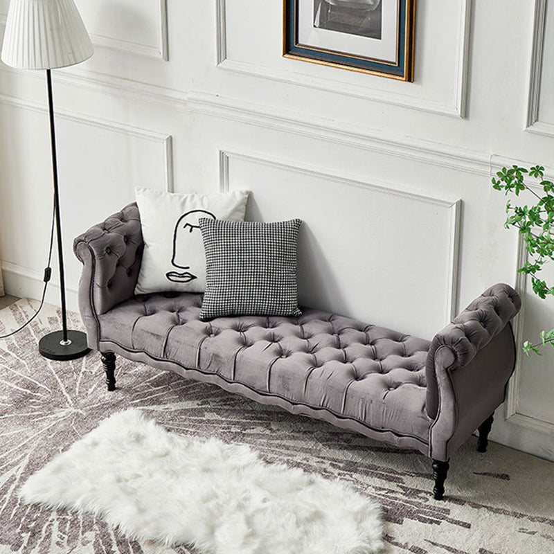 Modern Luxury Velvet Oak Wood Tufted Wave Shape Rectangular Bench With Armrest For Living Room