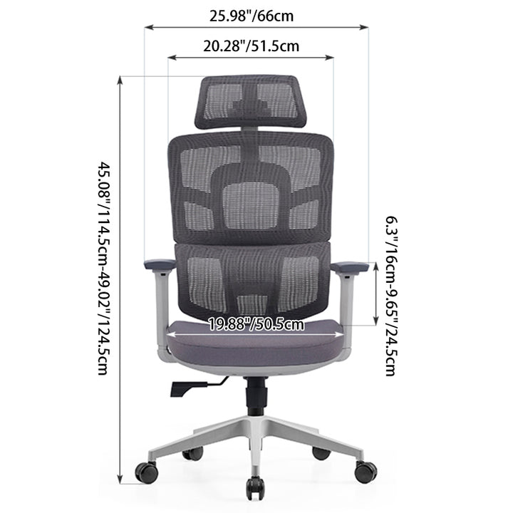 Modern Grey High Back Ergonomic Mesh Executive Office Chair - 3D Armrests Adjustable Headrest Desk Chair For Home Office