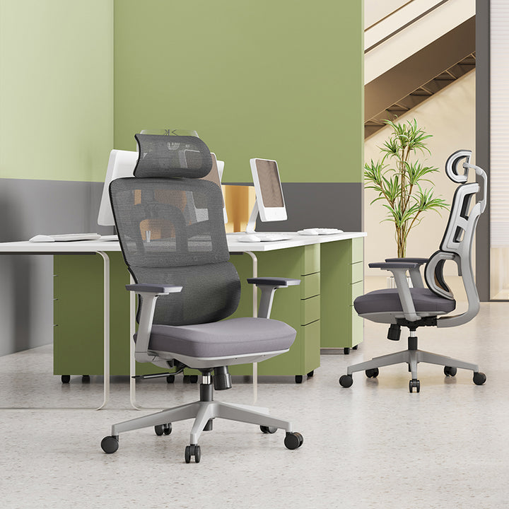 Modern Grey High Back Ergonomic Mesh Executive Office Chair - 3D Armrests Adjustable Headrest Desk Chair For Home Office