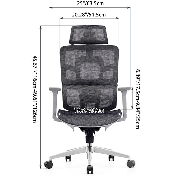 Modern Ergonomic High Back Mesh Grey Executive Office Chair - Adjustable 3D Armrests Lumbar Support Swivel Desk Chair For Home Office