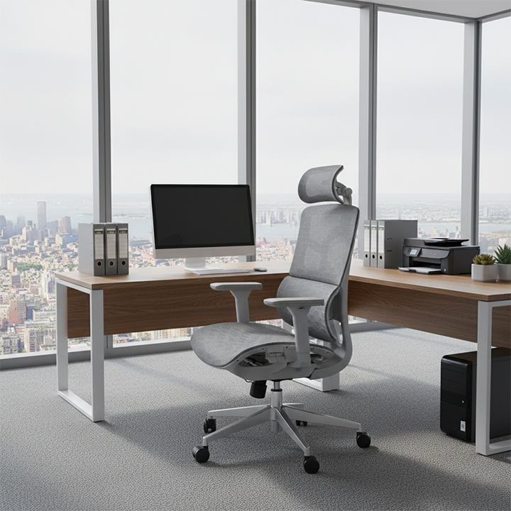 Modern Ergonomic High Back Mesh Grey Executive Office Chair - Adjustable 3D Armrests Lumbar Support Swivel Desk Chair For Home Office