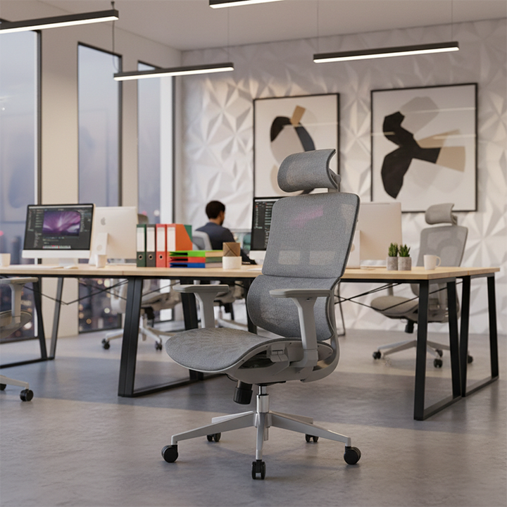 Modern Ergonomic High Back Mesh Grey Executive Office Chair - Adjustable 3D Armrests Lumbar Support Swivel Desk Chair For Home Office