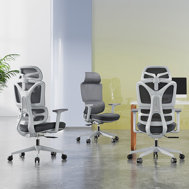 Modern Grey Ergonomic High Back Mesh Office Chair - Adjustable Headrest Lumbar Support Desk Chair For Home Office