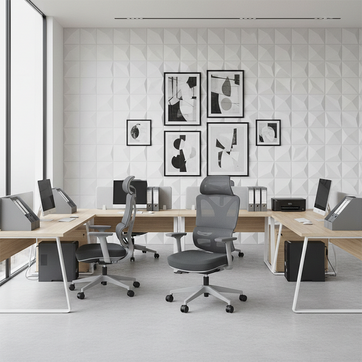 Modern Grey Ergonomic High Back Mesh Office Chair - Adjustable Headrest Lumbar Support Desk Chair For Home Office