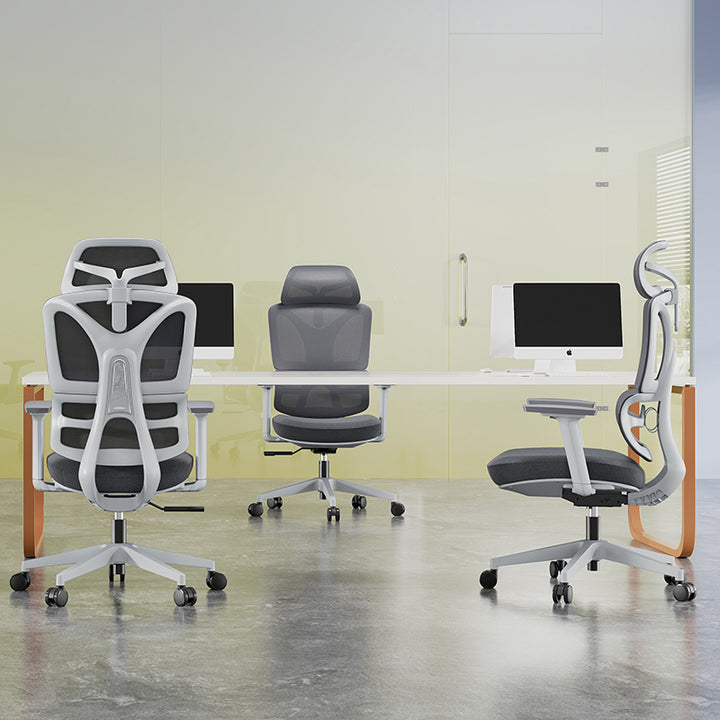 Modern Grey Ergonomic High Back Mesh Office Chair - Adjustable Headrest Lumbar Support Desk Chair For Home Office