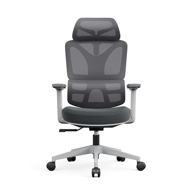 Modern Grey Ergonomic High Back Mesh Office Chair - Adjustable Headrest Lumbar Support Desk Chair For Home Office