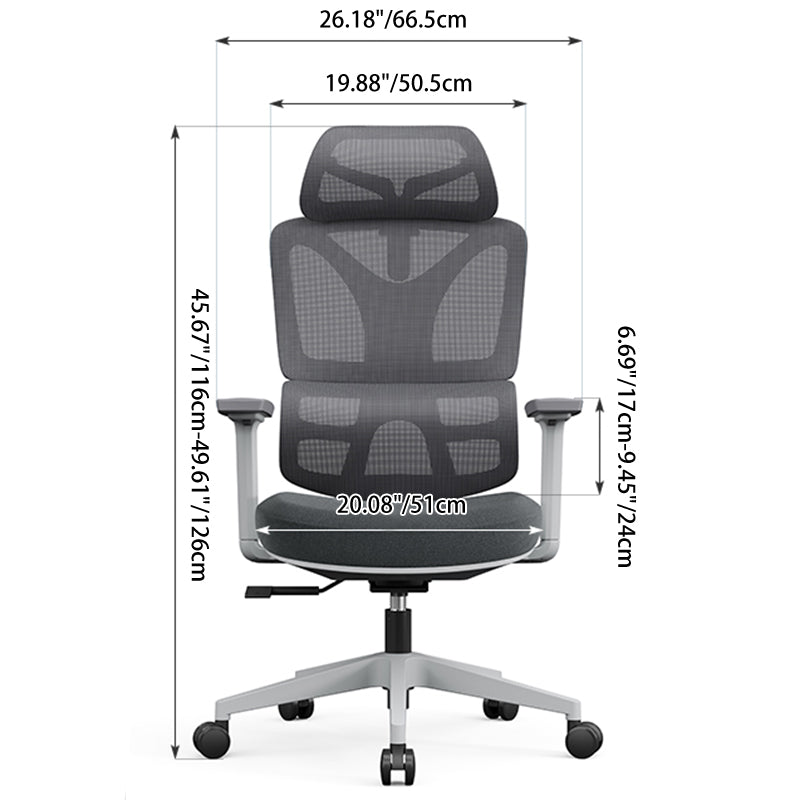 Modern Grey Ergonomic High Back Mesh Office Chair - Adjustable Headrest Lumbar Support Desk Chair For Home Office