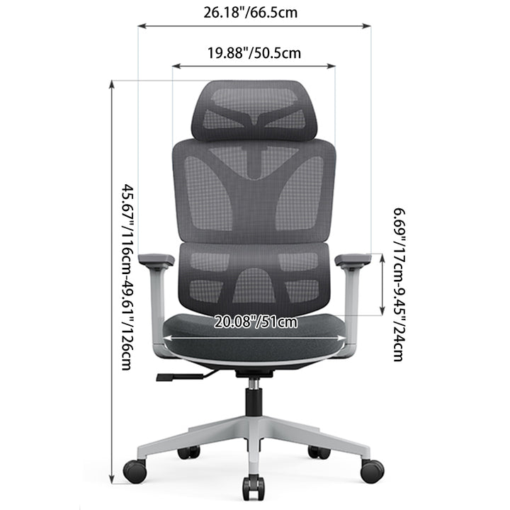 Modern Grey Ergonomic High Back Mesh Office Chair - Adjustable Headrest Lumbar Support Desk Chair For Home Office