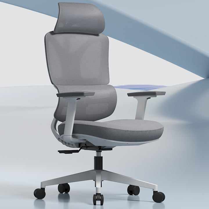 Modern Grey Ergonomic High Back Mesh Office Chair - Adjustable Headrest Lumbar Support Desk Chair For Home Office