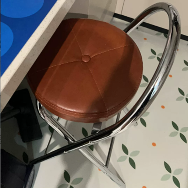 Traditional Vintage Metal PU Leather Round Folding Bar Stool With Backrest For Living Room