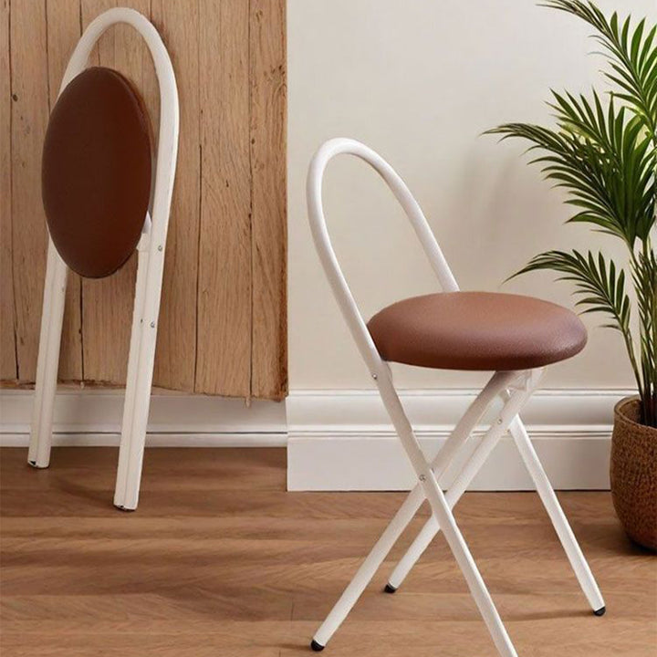 Traditional Vintage Metal PU Leather Round Folding Bar Stool With Backrest For Living Room