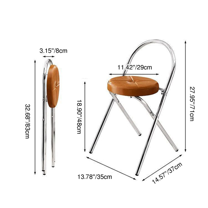 Traditional Vintage Metal PU Leather Round Folding Bar Stool With Backrest For Living Room