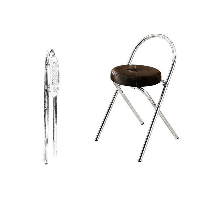 Traditional Vintage Metal PU Leather Round Folding Bar Stool With Backrest For Living Room