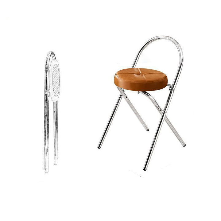 Traditional Vintage Metal PU Leather Round Folding Bar Stool With Backrest For Living Room