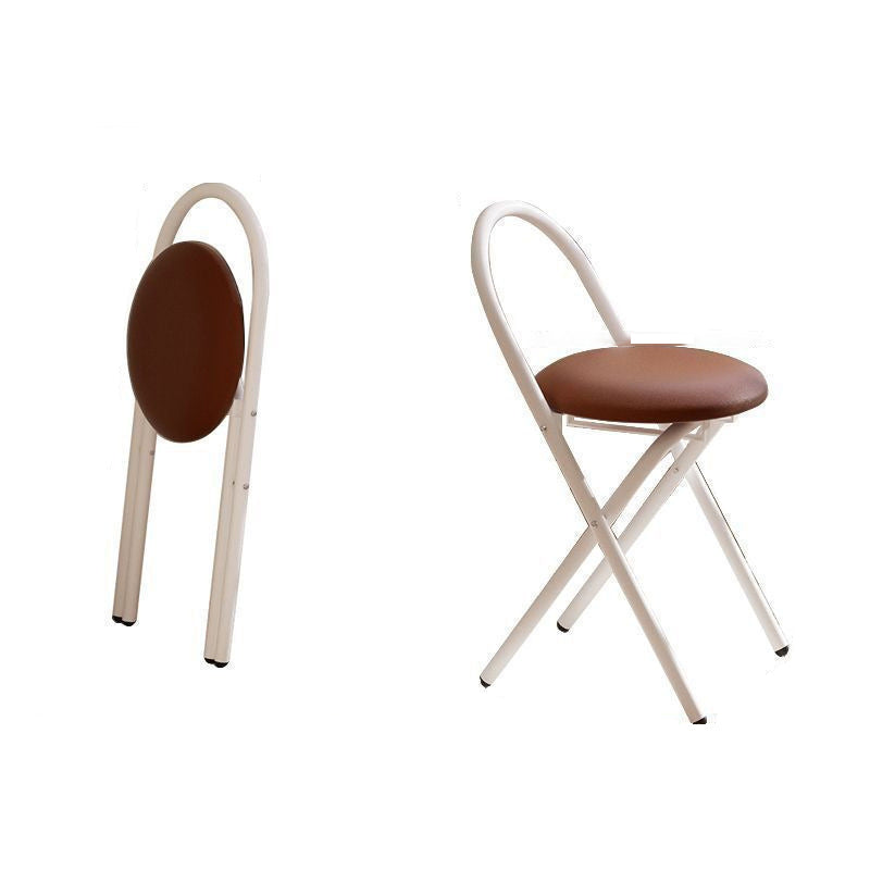 Traditional Vintage Metal PU Leather Round Folding Bar Stool With Backrest For Living Room