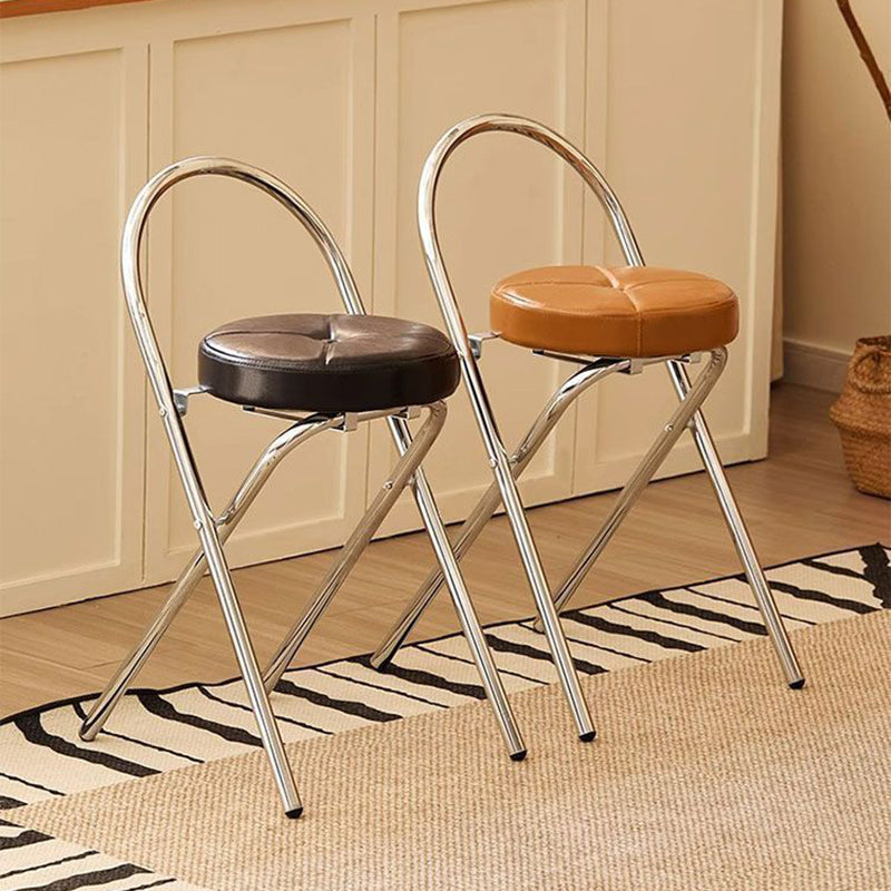 Traditional Vintage Metal PU Leather Round Folding Bar Stool With Backrest For Living Room
