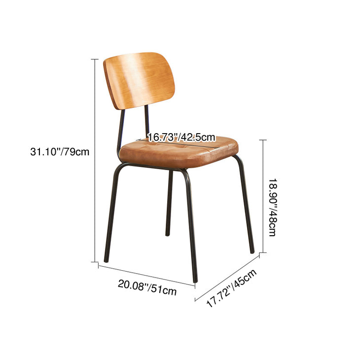 Contemporary Industrial Carbon Steel PU Leather Rounded Square Curved Dining Chair With Backrest For Dining Room