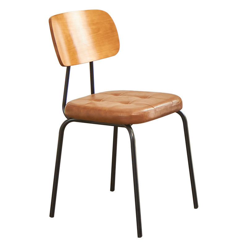 Contemporary Industrial Carbon Steel PU Leather Rounded Square Curved Dining Chair With Backrest For Dining Room