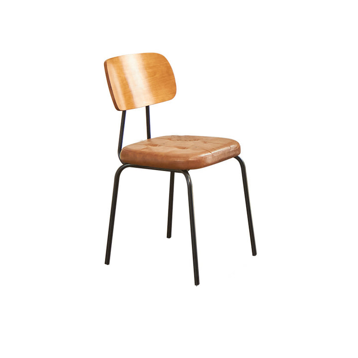Contemporary Industrial Carbon Steel PU Leather Rounded Square Curved Dining Chair With Backrest For Dining Room
