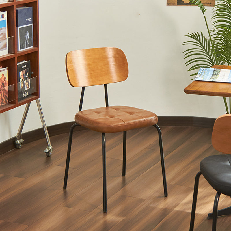 Contemporary Industrial Carbon Steel PU Leather Rounded Square Curved Dining Chair With Backrest For Dining Room
