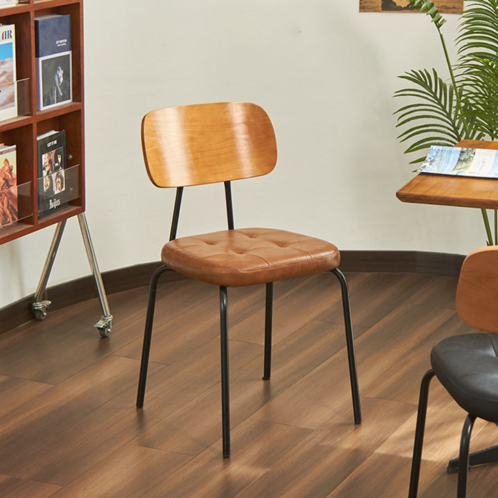 Contemporary Industrial Carbon Steel PU Leather Rounded Square Curved Dining Chair With Backrest For Dining Room