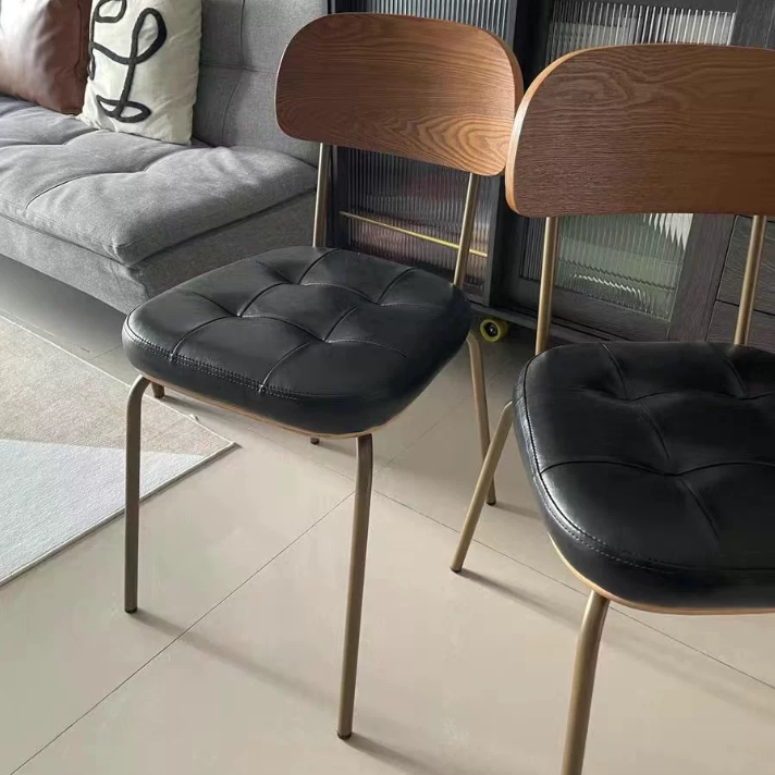 Contemporary Industrial Carbon Steel PU Leather Rounded Square Curved Dining Chair With Backrest For Dining Room