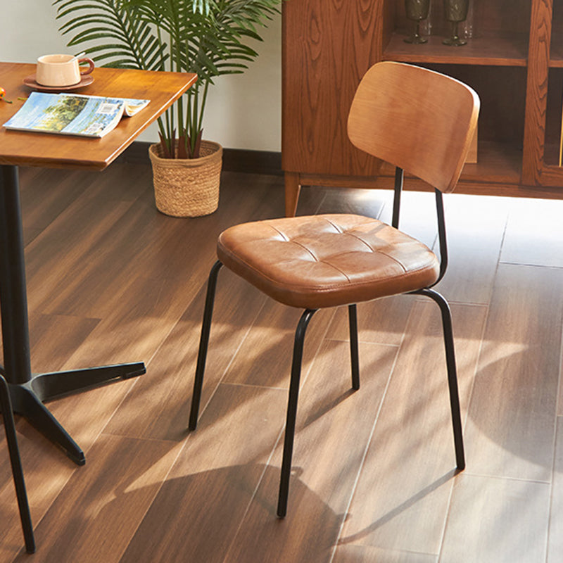 Contemporary Industrial Carbon Steel PU Leather Rounded Square Curved Dining Chair With Backrest For Dining Room