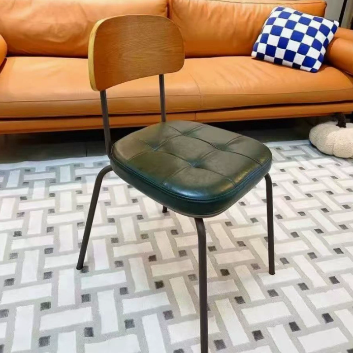 Contemporary Industrial Carbon Steel PU Leather Rounded Square Curved Dining Chair With Backrest For Dining Room