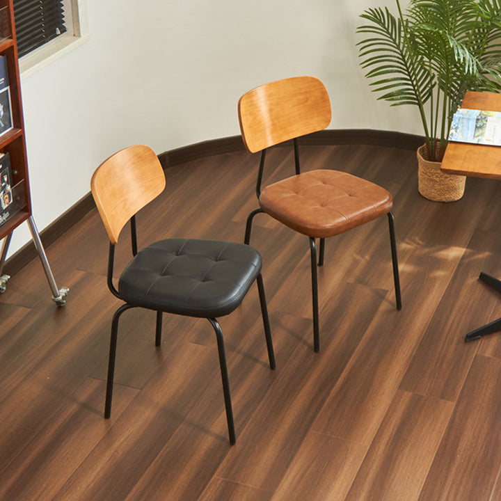 Contemporary Industrial Carbon Steel PU Leather Rounded Square Curved Dining Chair With Backrest For Dining Room