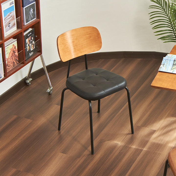 Contemporary Industrial Carbon Steel PU Leather Rounded Square Curved Dining Chair With Backrest For Dining Room