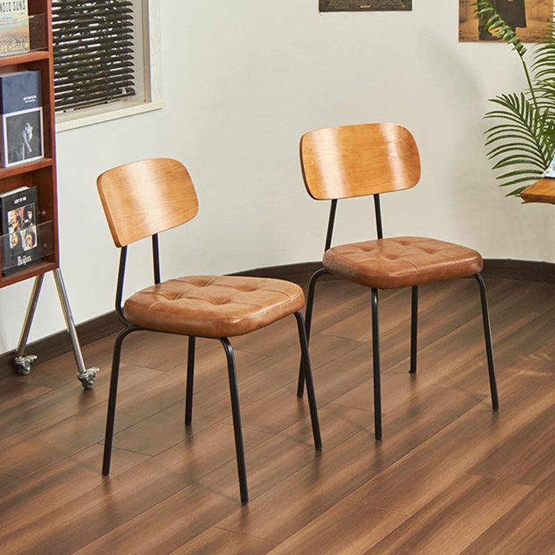 Contemporary Industrial Carbon Steel PU Leather Rounded Square Curved Dining Chair With Backrest For Dining Room