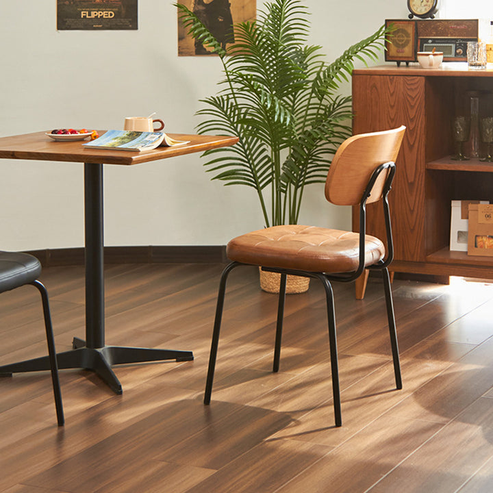 Contemporary Industrial Carbon Steel PU Leather Rounded Square Curved Dining Chair With Backrest For Dining Room