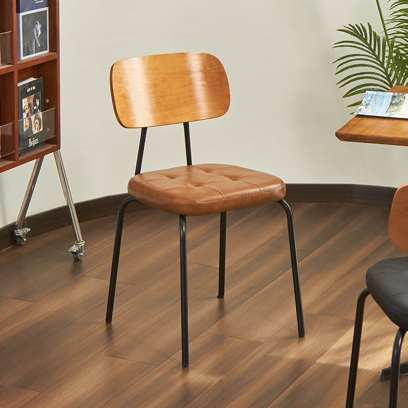 Contemporary Industrial Carbon Steel PU Leather Rounded Square Curved Dining Chair With Backrest For Dining Room