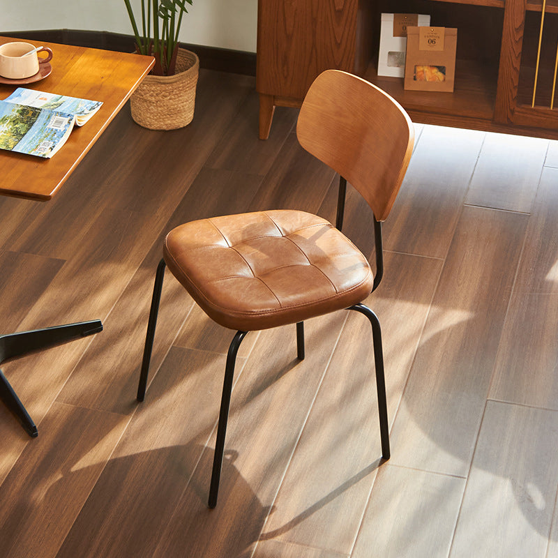 Contemporary Industrial Carbon Steel PU Leather Rounded Square Curved Dining Chair With Backrest For Dining Room