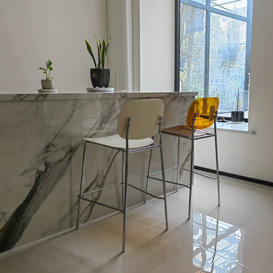 Contemporary Scandinavian PC Metal Curved Rounded Square Bar Stool With Backrest For Living Room