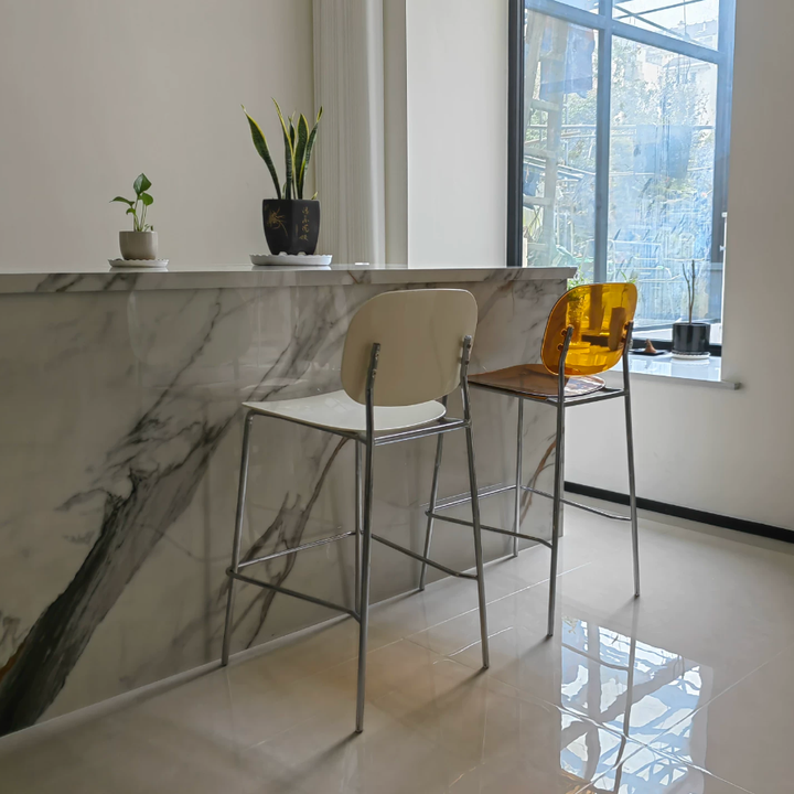 Contemporary Scandinavian PC Metal Curved Rounded Square Bar Stool With Backrest For Living Room