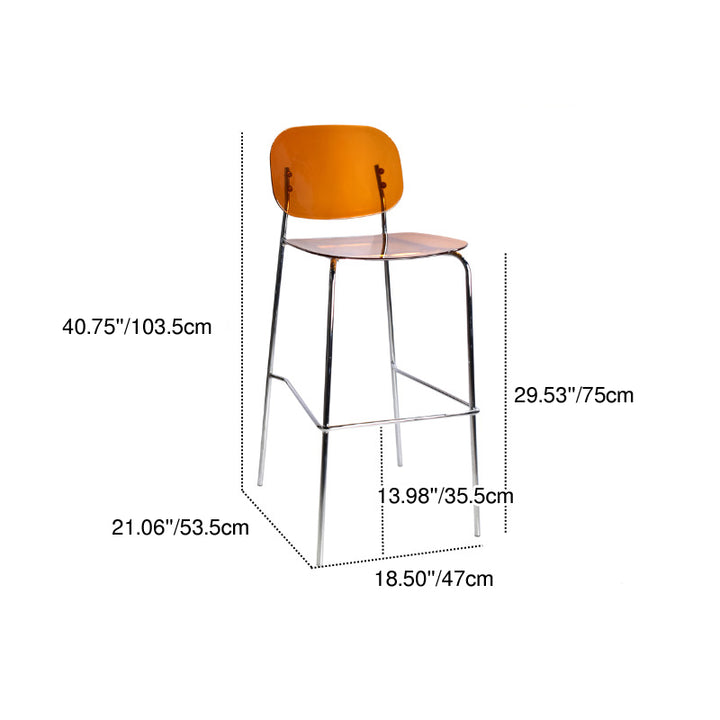 Contemporary Scandinavian PC Metal Curved Rounded Square Bar Stool With Backrest For Living Room