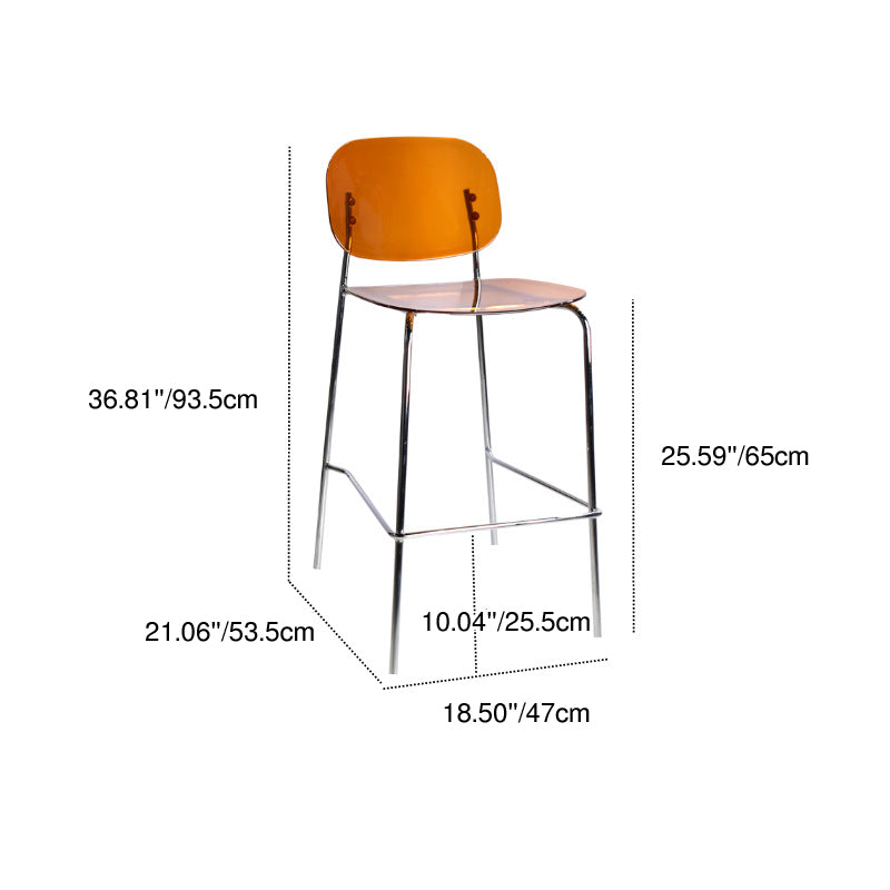 Contemporary Scandinavian PC Metal Curved Rounded Square Bar Stool With Backrest For Living Room