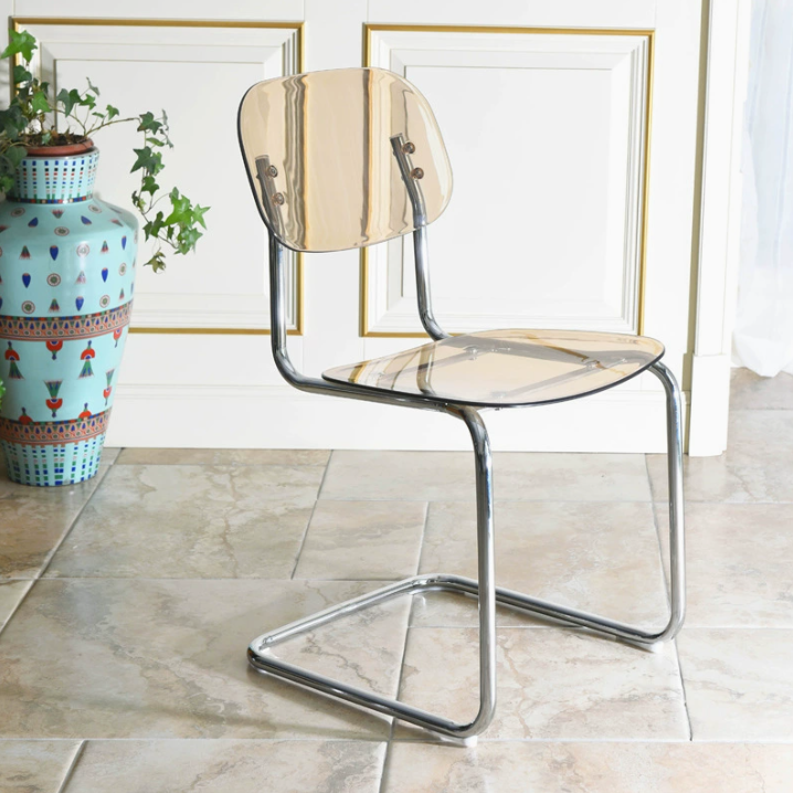 Contemporary Scandinavian PC Metal Square Curved Dining Chair With Backrest For Dining Room