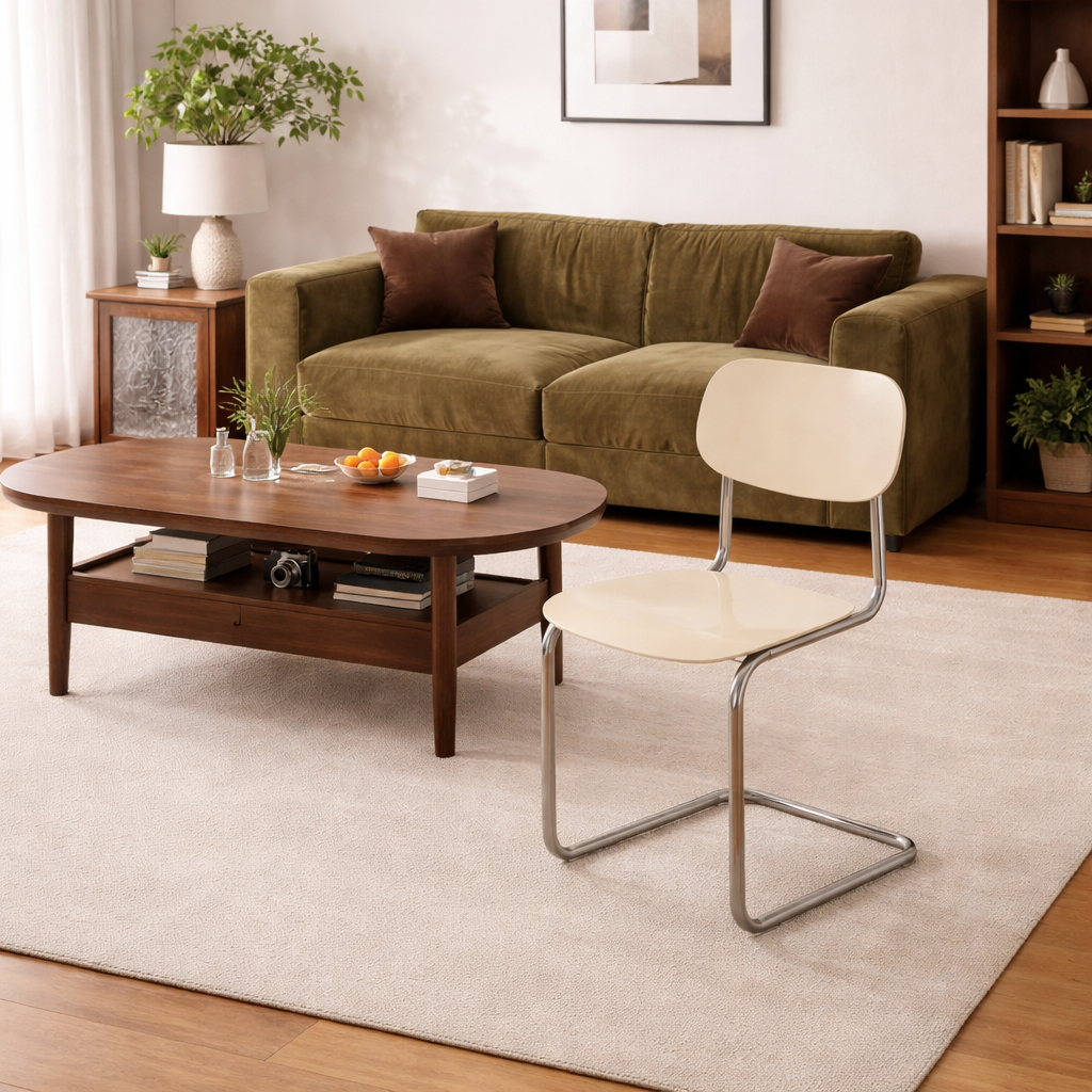 Contemporary Scandinavian PC Metal Square Curved Dining Chair With Backrest For Dining Room