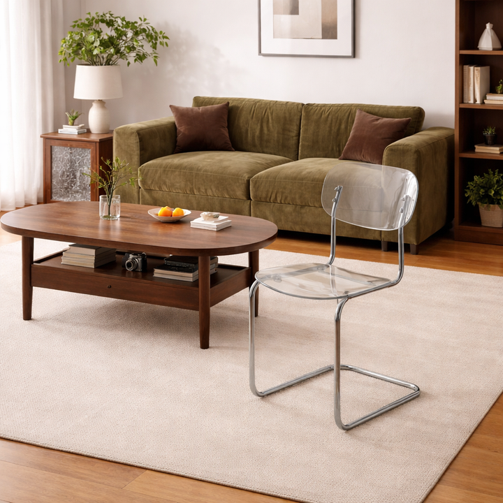 Contemporary Scandinavian PC Metal Square Curved Dining Chair With Backrest For Dining Room