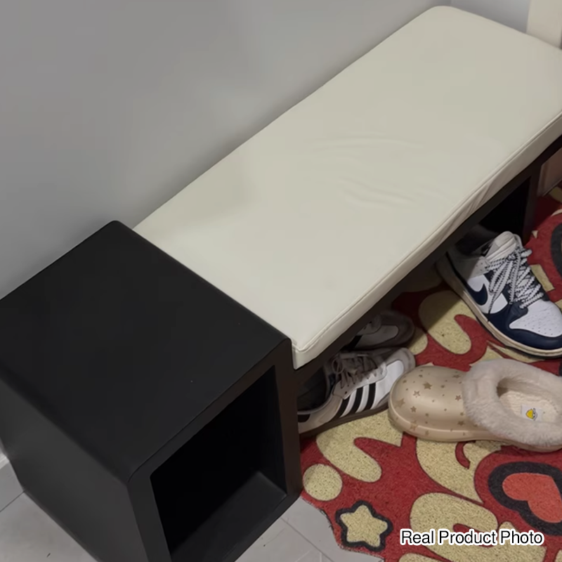 Modern Luxury PU Leather Iron Rounded Rectangular Shoe Bench With 1-Storage For Living Room