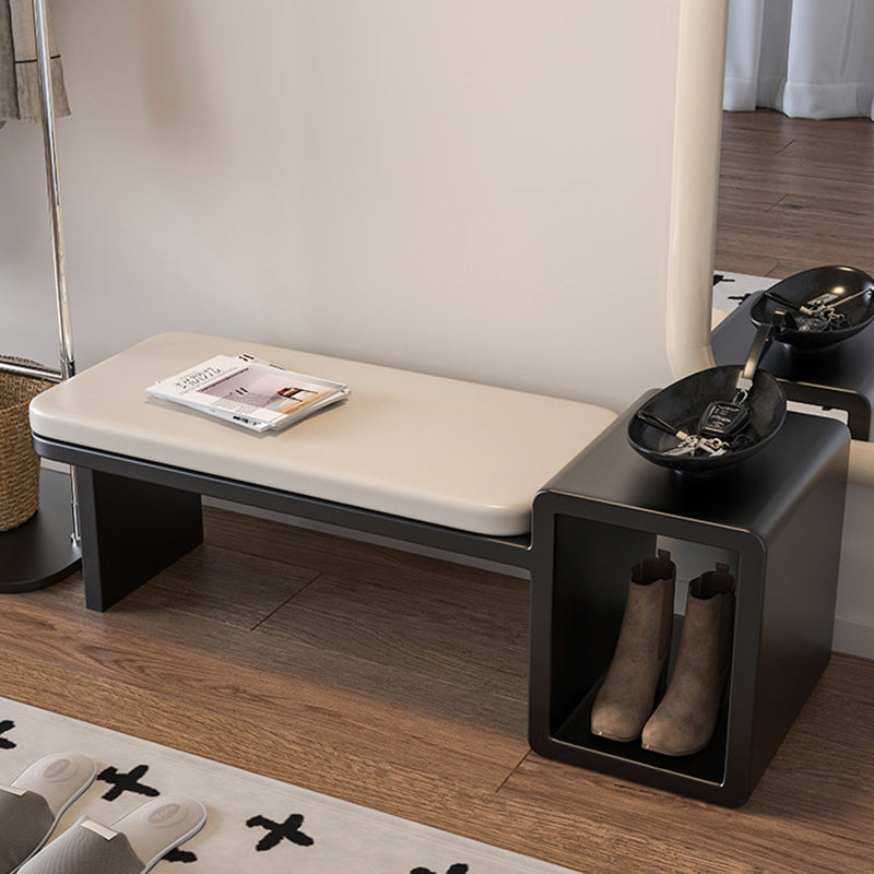 Modern Luxury PU Leather Iron Rounded Rectangular Shoe Bench With 1-Storage For Living Room